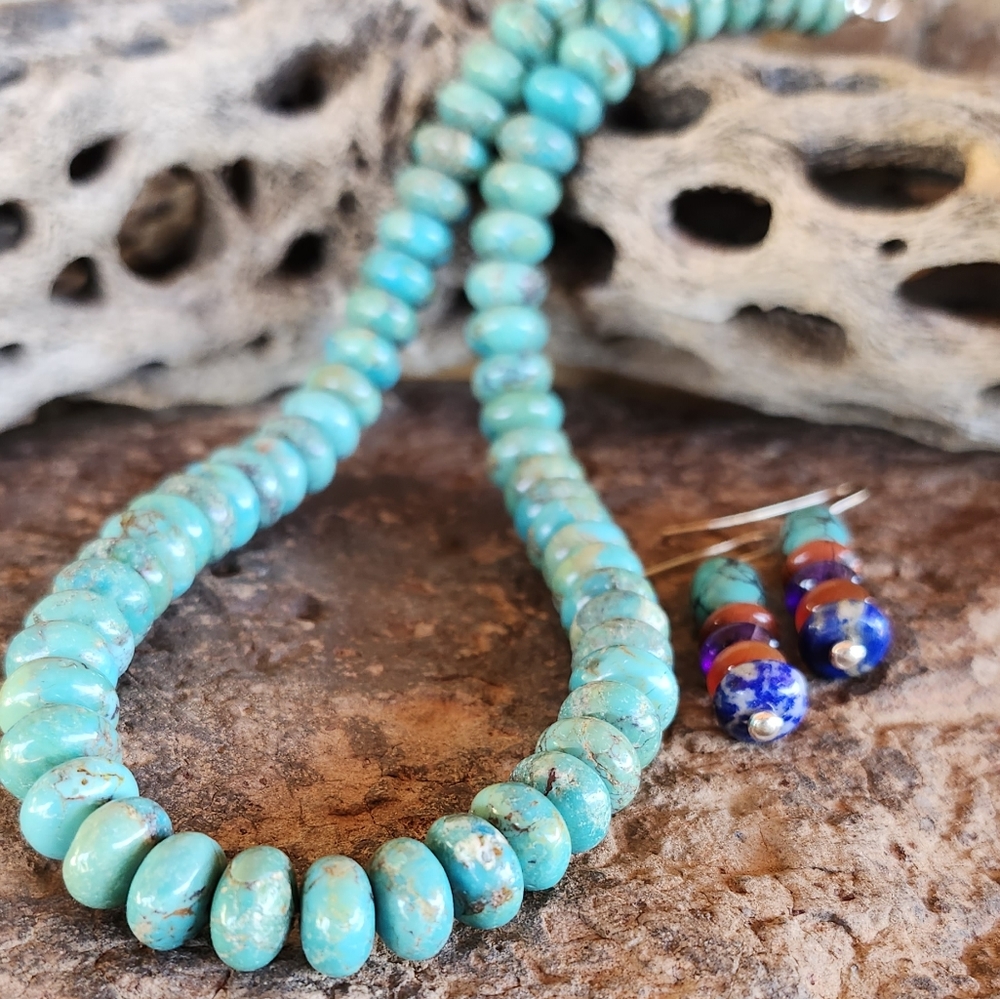 Sterling Silver Genuine Turquoise Necklace Set - Picture 17 of 17